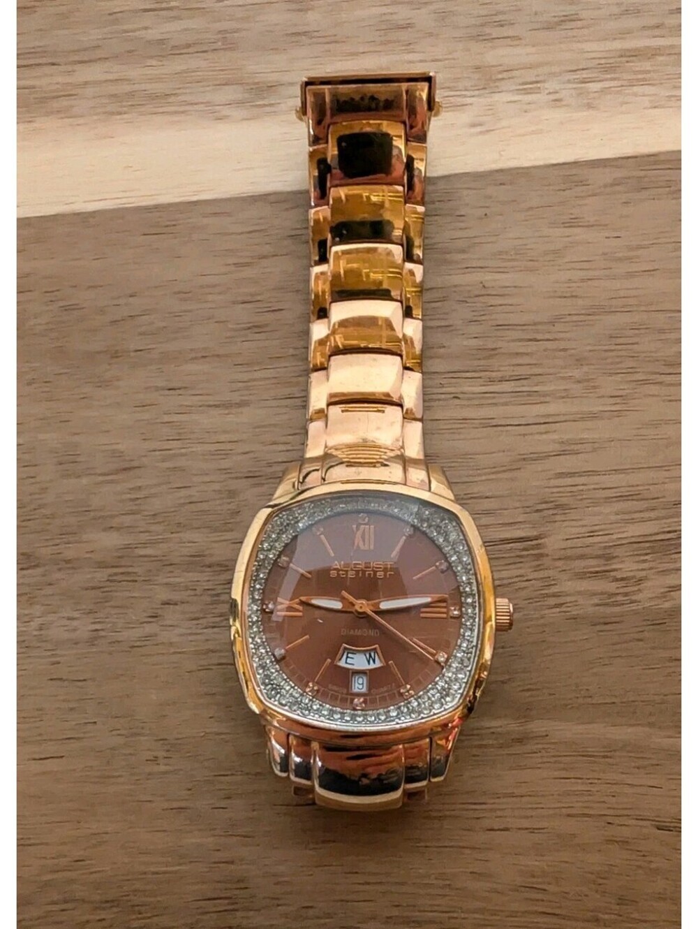August Steiner Rose Gold-Tone Diamond Accent Watch. Short Band